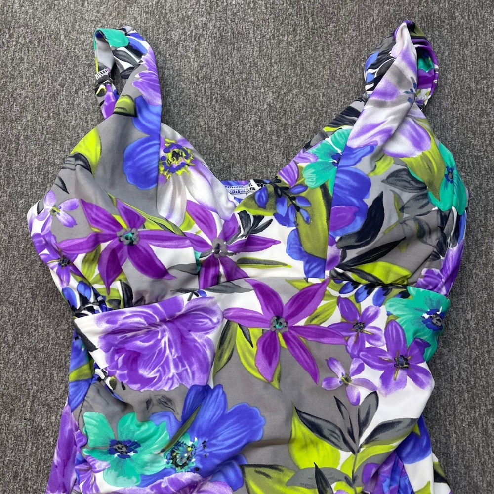 Magicsuit Women Purple Floral Ruched One Piece Swimsuit‎ Size 10 369512 Slimming